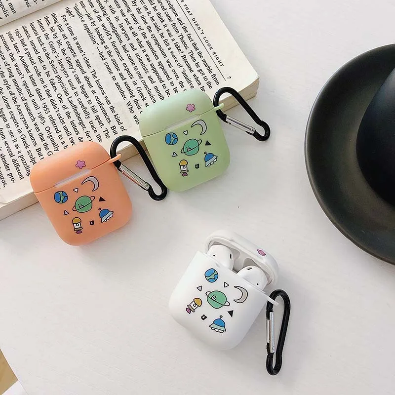 Чехол Space Planet для airpods 1 2, беспроводной чехол для телефона с bluetooth, мягкий гелевый Чехол из ТПУ с карабином air pods, чехол
