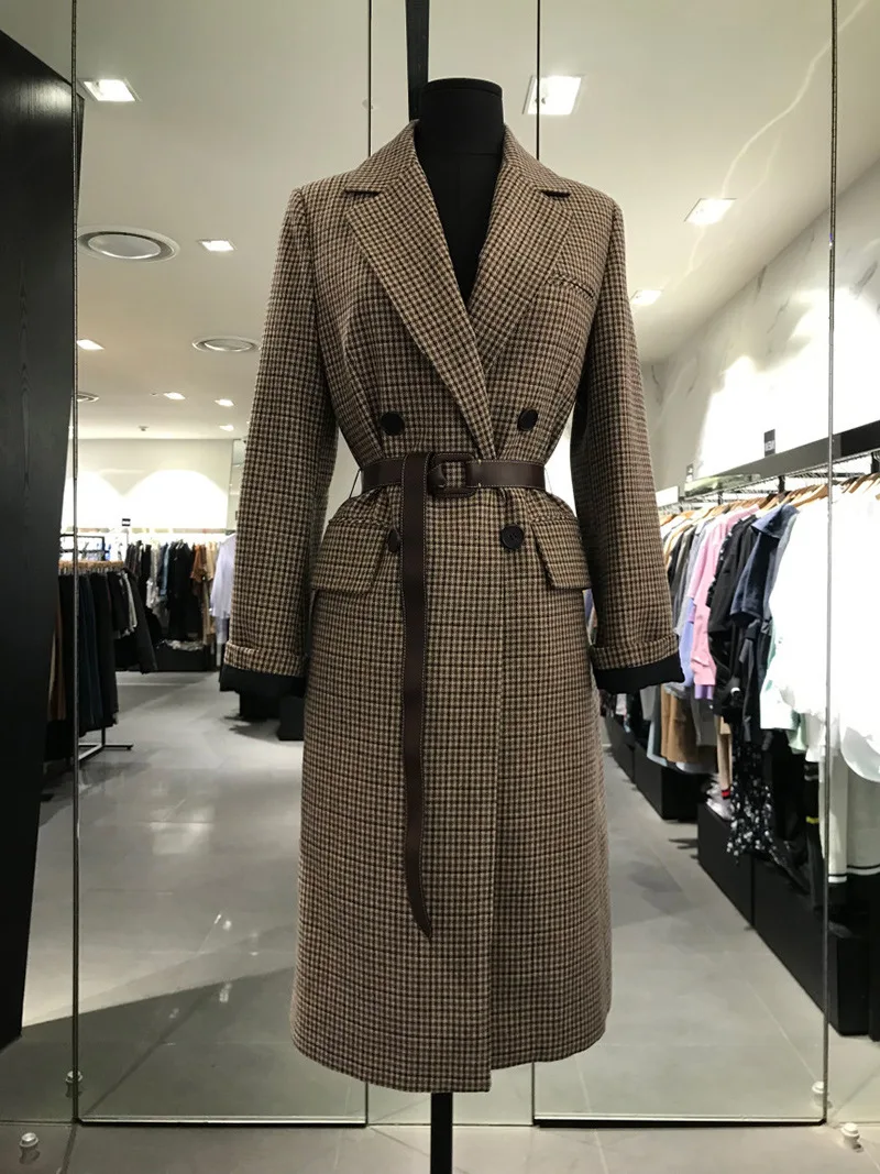 Plaid Женское плотное шерстяное пальто, клетчатое длинное женское зимнее пальто, куртка, винтажное свободное двубортное шерстяное пальто, manteau femme abrigos - Цвет: Plaid
