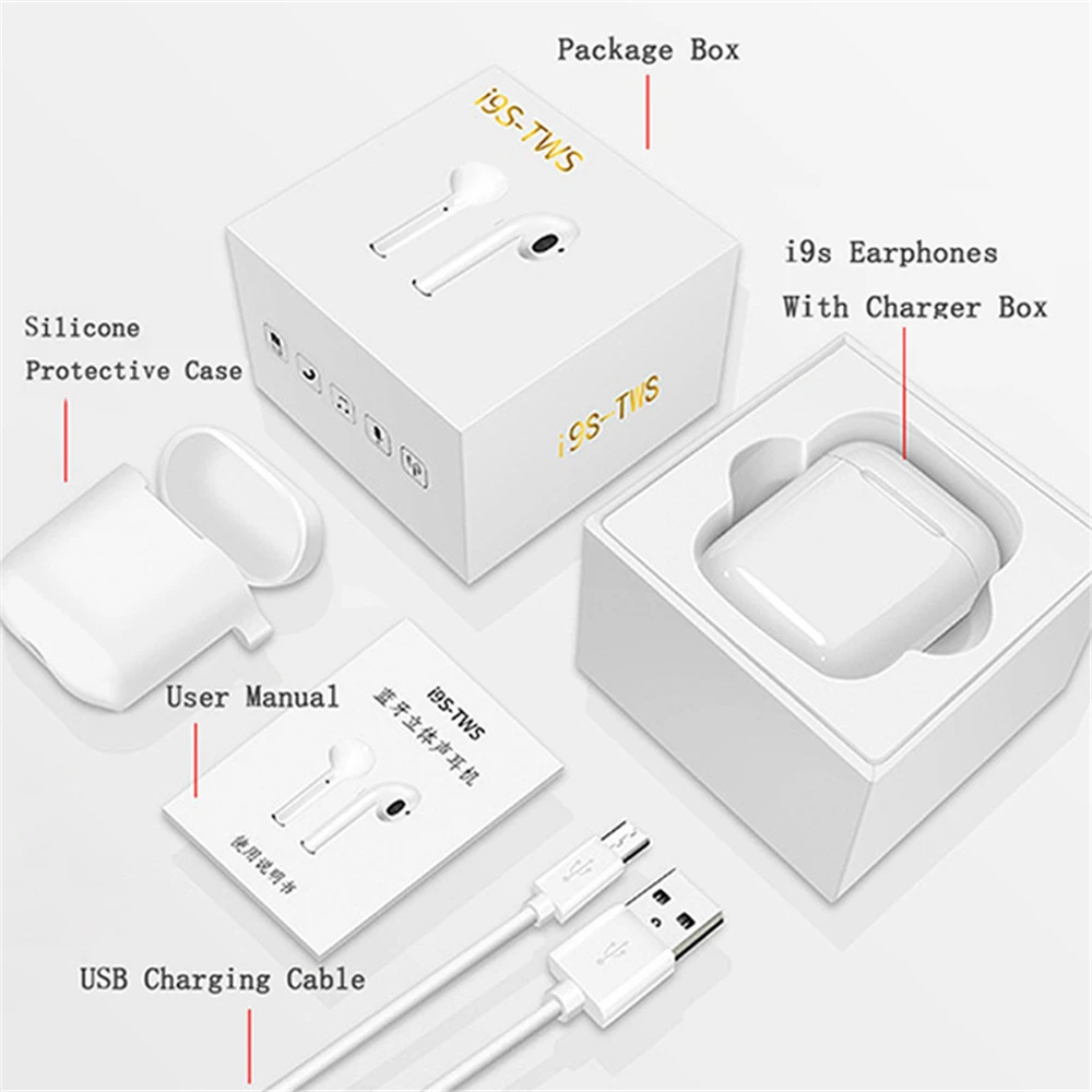 Новинка i9S TWS Mini Bluetooth наушники Беспроводная гарнитура наушники Bluetooth 5,0 стерео спортивные наушники с микрофоном для телефона Andorid