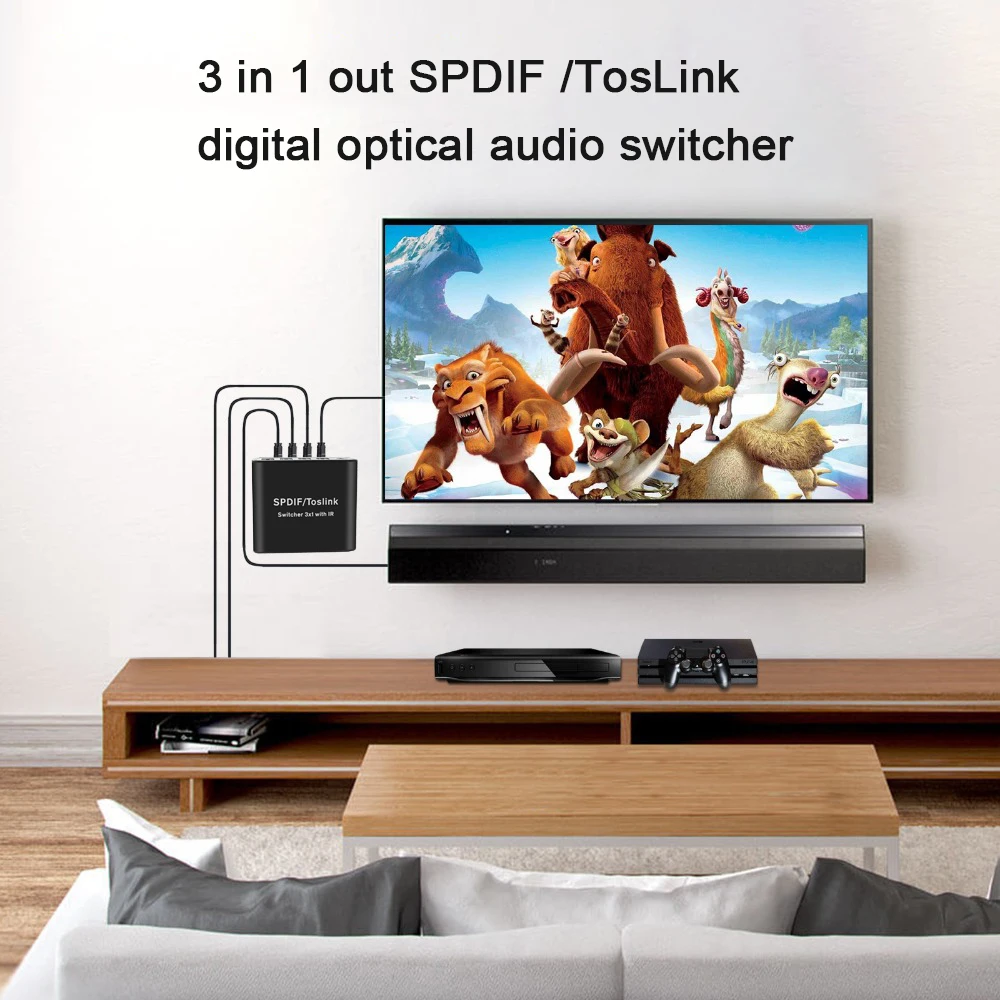 Фото Переформулированное название товара: Аудио-коммутатор SPDIF Toslink 3 входа на 1 выход с ИК-управлением HD корпус из алюминия Переформулированное название товара: Аудио-коммутатор SPDIF Toslink 3 входа на 1 выход с ИК-управлением HD корпус из алюминия