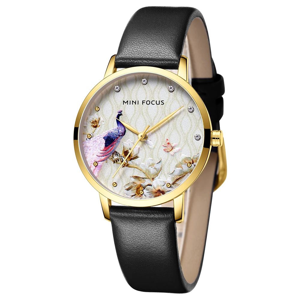 MINIFOCUS Women Watches Waterproof Black Leather Strap Reloj Mujer Brand Luxury Fashion Casual Quartz Ladies Watch Montre Femme