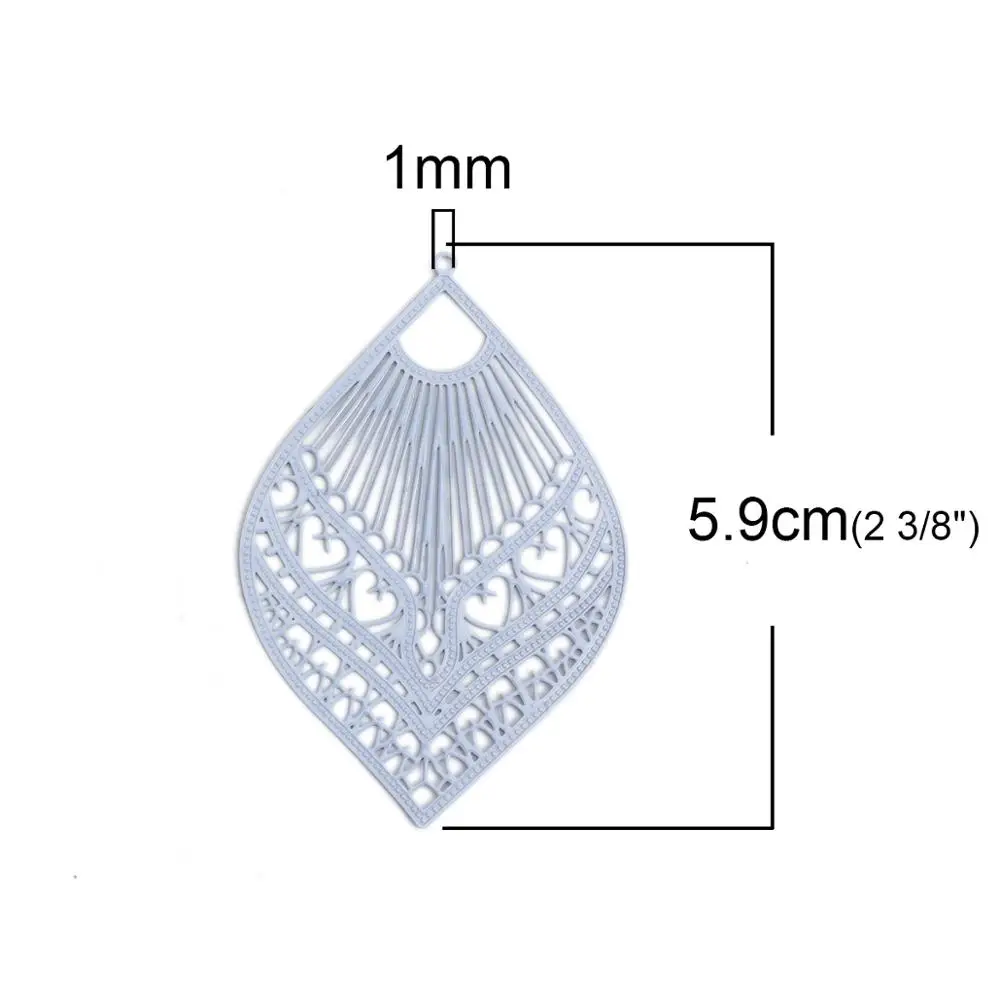 DoreenBeads, модное медное Филигранное тиснение, подвески, черные, серые, перо, стильные ювелирные изделия, сделай сам, Подвески 59 мм x 39 мм, 10 шт