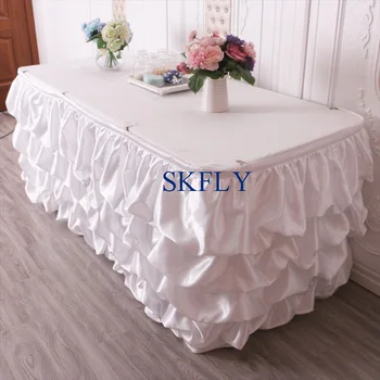 

SK002G wedding events supplier factory new gathered white purple green green satin table skirt with velcro