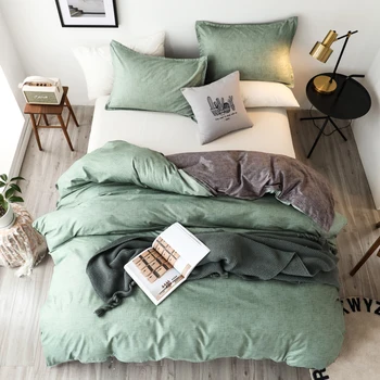 

Duvet Cover Sets Queen Size With 2 Pillowcase Green Solid Color American Size Twin Full Size Bedclothes King Bed Sets