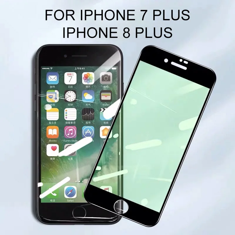 BLACK FOR 5.5 INCH Зеленый светильник, закаленное стекло с защитой от синего излучения для Iphone 11 Pro Xs Max X Xr Iphone 8 7 6s 6 Plus, Защитное стекло для экрана 7 - Цвет: BLACK FOR 5.5 INCH