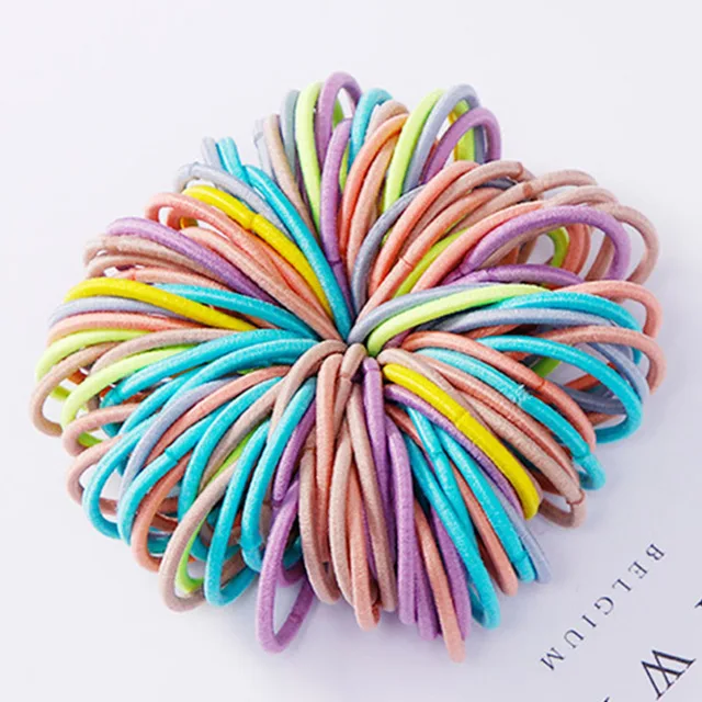 100/500pcs/Bag Girls Cute Colorful Basic Elastic Hair Bands Ponytail Holder Children Scrunchie Rubber Band Kids Hair Accessories 100pcs 2