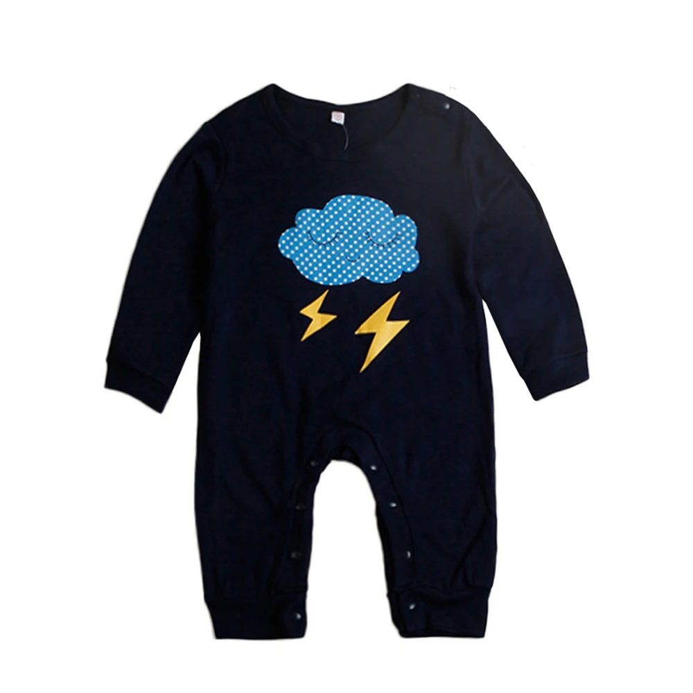 Face Rompers  Spring New Born Baby Clothes Cloud Thunder Storm Long Sleeve Onesie Black Grey 2 Colors Shy Face Girl Rompers