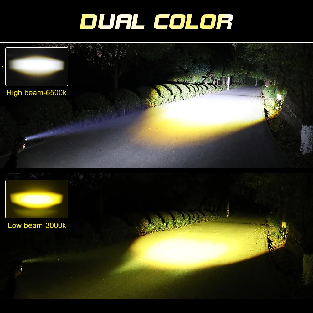 Braveway – phares de travail LED pour voiture et moto, faisceau lumineux de  3 pouces, double couleur, 6500/3000K, 12/24V
