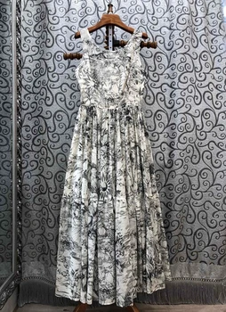 

2020 Spring and Summer New Women's round Neck Pattern Printing Decoration Slim-Fit Sleeveless Dress 614