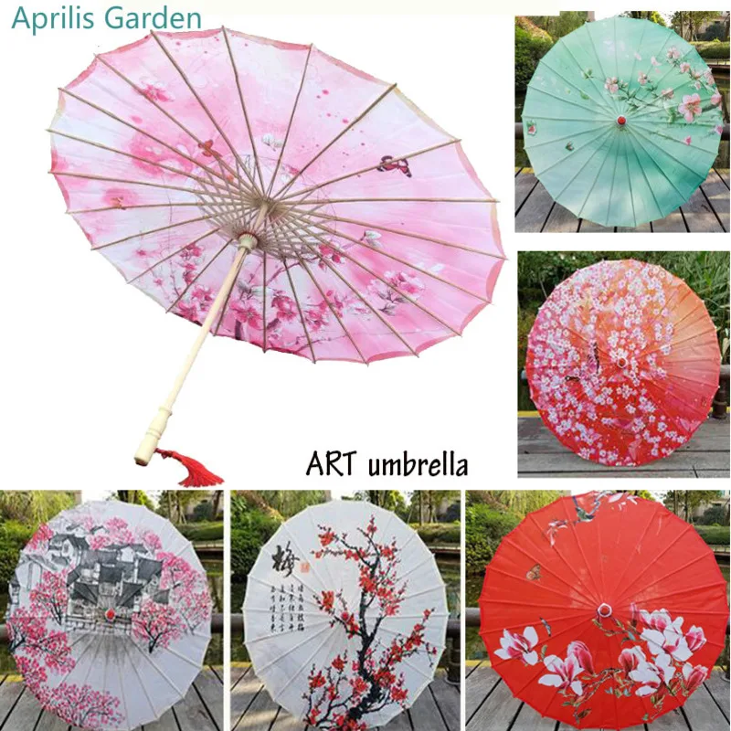 Paper Umbrella Silk Cloth Oil Paper Umbrella Rain Women Decor Vintage Dance Prop Peach Blossom Chinese Intangible Cultural Parasol Paraguas