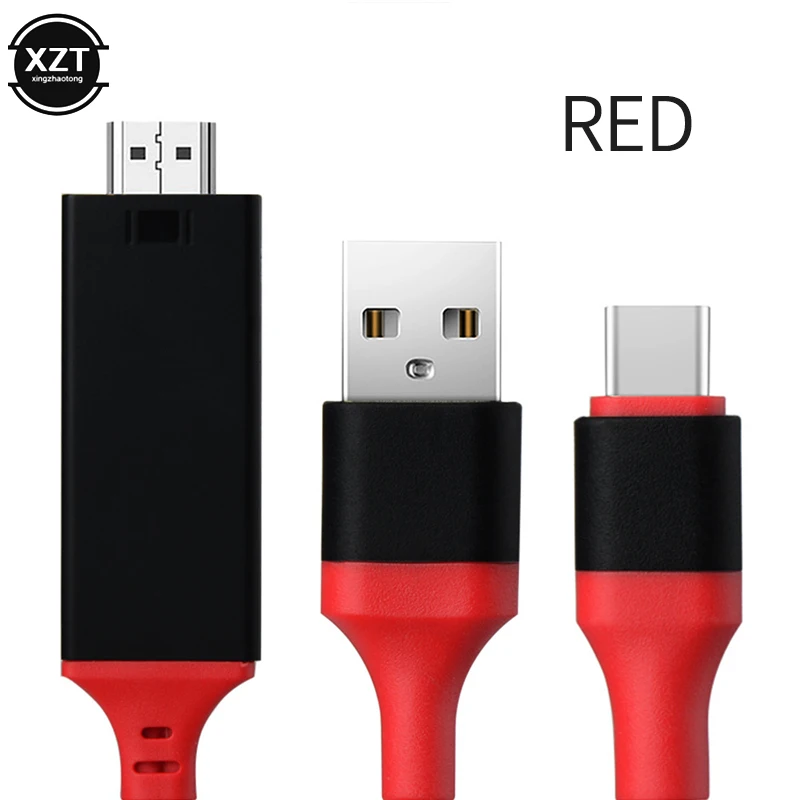 USB 3,1 type-C к HDMI Кабель-адаптер конвертер 2 м HD 1080P 4k зарядка HDTV сплиттер кабель для samsung Galaxy S9/S8/Note 9 телефон - Цвет: Красный