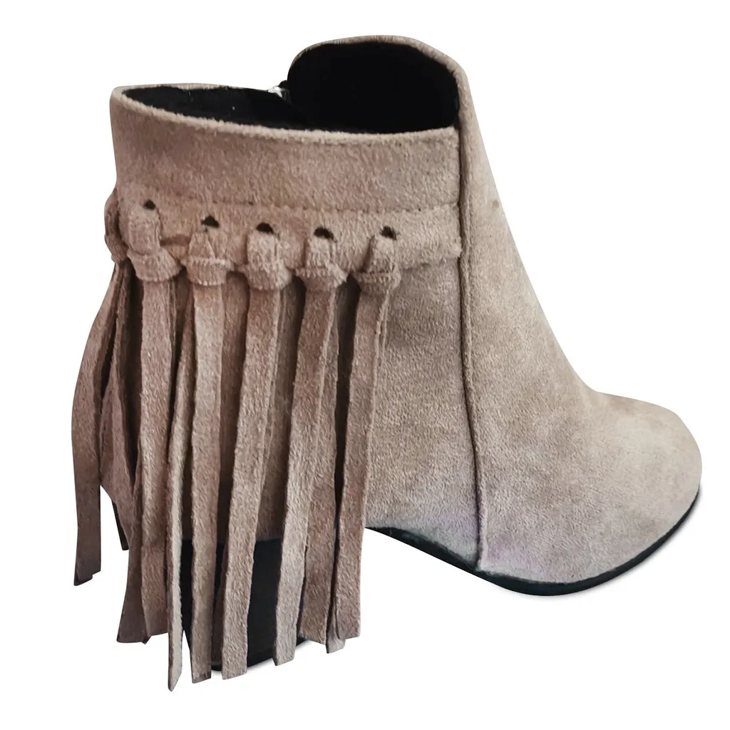 Г. Ботильоны с кисточками женские Зимние Замшевые полусапожки женские модные ботинки в ретро-стиле с бахромой обувь на высоком каблуке Классические римские ботинки