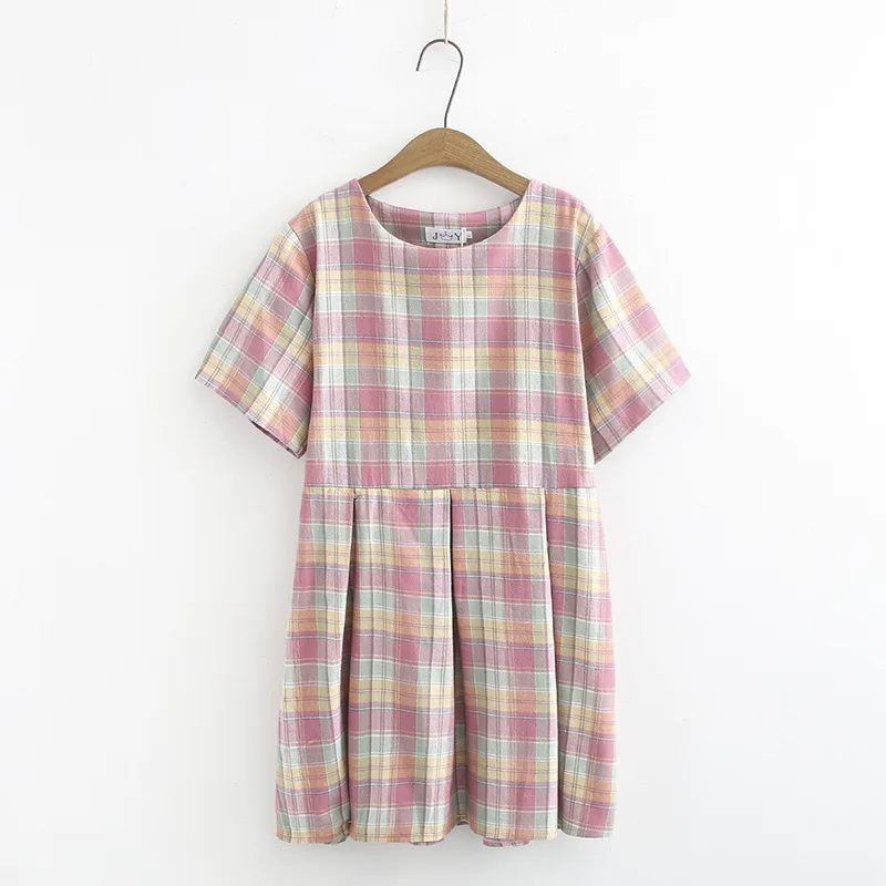 

King da qin Skirt Women's 2019 New Style Weep Yafeng Loose-Fit Slimming Plaid Dress Best Friend-Summer Wear Sisters Outfit
