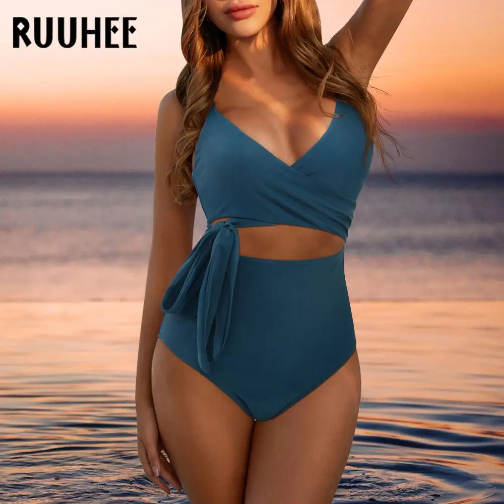 Женский леопардовый слитный купальник RUUHEE однотонный купальный костюм пляжная