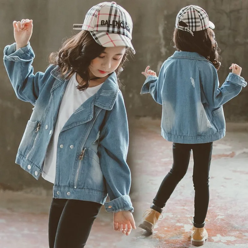 Zip Lapels Denim Jacket For Baby Girls_04