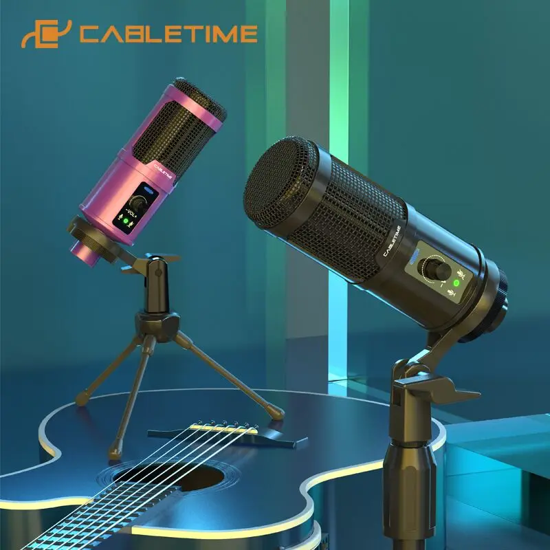 CABLETIME USB Microphone Professional Condenser Speaker for Game Live Recording Studio Laptop Youtube Skype Speech C385