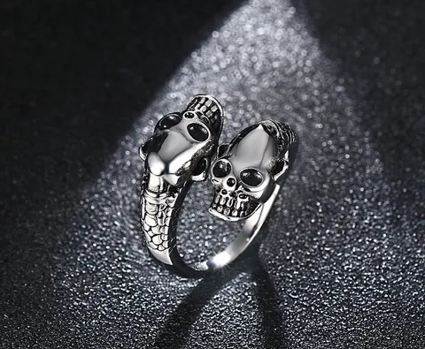 Heads Rings Men Women Gothic Punk Stainless Steel Snake Ring Open Adjustable Finger Jewlery Ring