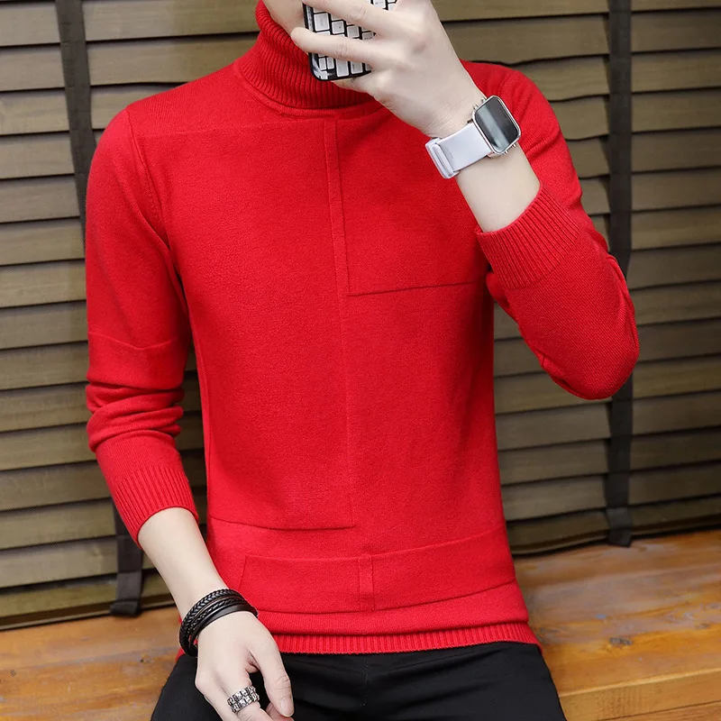 England Style Solid Men Winter Pullover Sweater Thick Slim Red Black Big Boys Sweaters Winter Black Blue Men Knit Wear