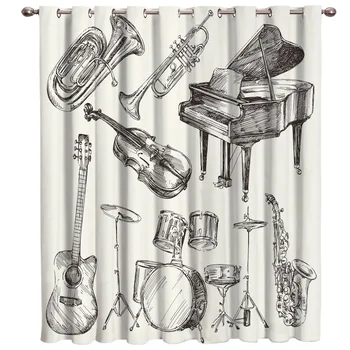 

Musical Instrument Window Treatments Curtains Valance Living Room Kitchen Bedroom Fabric Indoor Kids Curtain Panels With Grommet