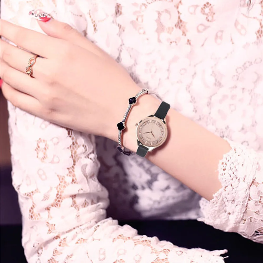 

Retro Design Diamond Radiance Leather Band Analog Alloy Quartz Wrist Watch Women's Bracelet Casual Watches Clock Gift relogio