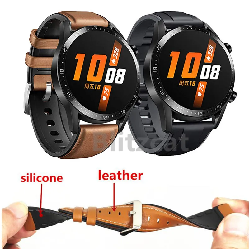 Силиконовый + PU кожаный ремешок для Huawei Watch GT 2 46 мм быстрого крепления часов GT2 42