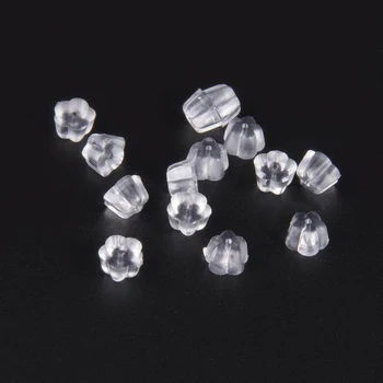 200Pcs/Lot Clear Rubber Stud Earring Stoppers Silicone Flower Ear Plugging Blocked Earring Backs Stoppers For DIY Jewelry Making new round ball shape ear back ear plugging blocked ear stud earring stopper transparent plastic silicone earrings diy jewelry