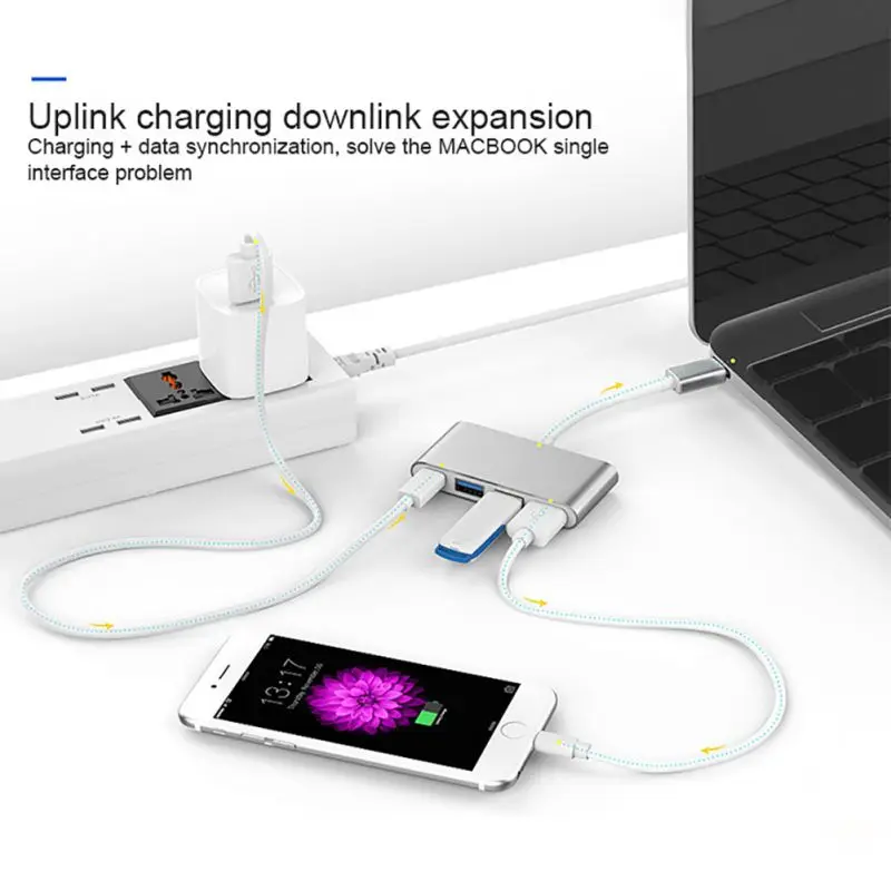 USB C концентратор 4 в 1 type-C к USB3.0 адаптер многопортовый OTG функция металлический корпус концентратор