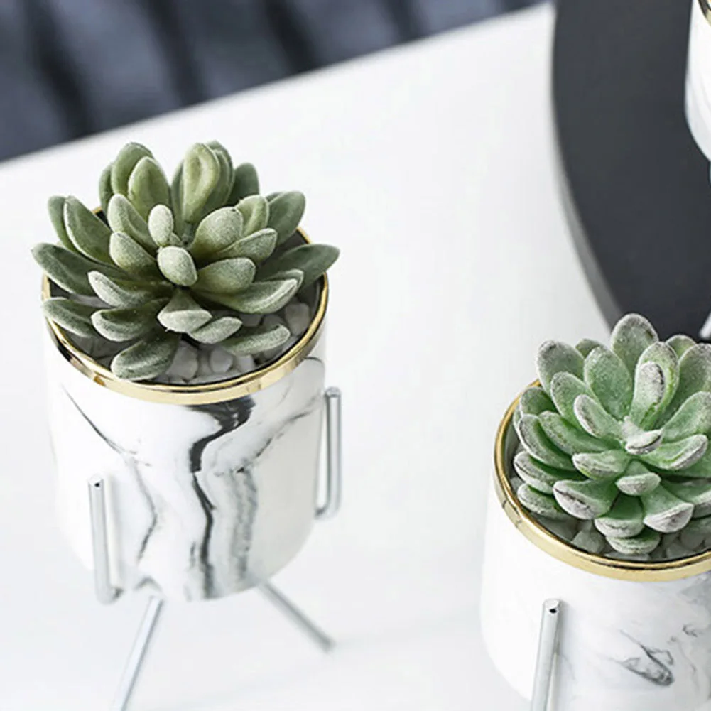 2Pcs Nordic Ceramic Flower Pot Metal Stand Garden Bonsai Plant Pot Home Decorations Garden macetas Planter Pot vasos para jardim