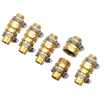 

Gardening 5 Pair Brass 3/4 Inch Garden Hose Mender Repair Male Female Connector with Clamps