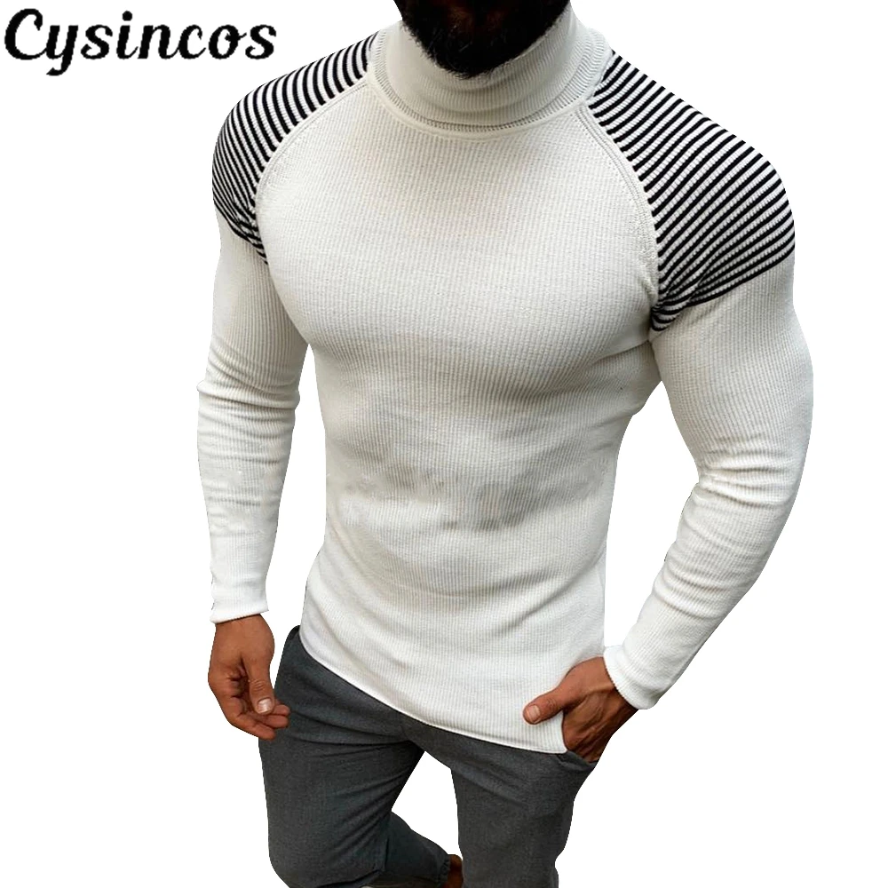 CYSINCOS свитер с высоким воротом, осенне-зимний мужской свитер, мужской однотонный Повседневный приталенный брендовый вязаный пуловер, Новинка