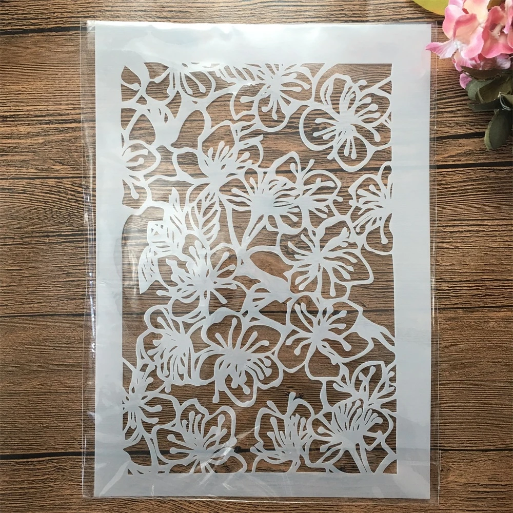 A4 29cm Peach Flowers Texture DIY Layering Stencils Wall Painting Scrapbook Coloring Embossing Album Decorative Template 29cm a4 vine diy layering stencils wall painting scrapbook coloring embossing album decorative template