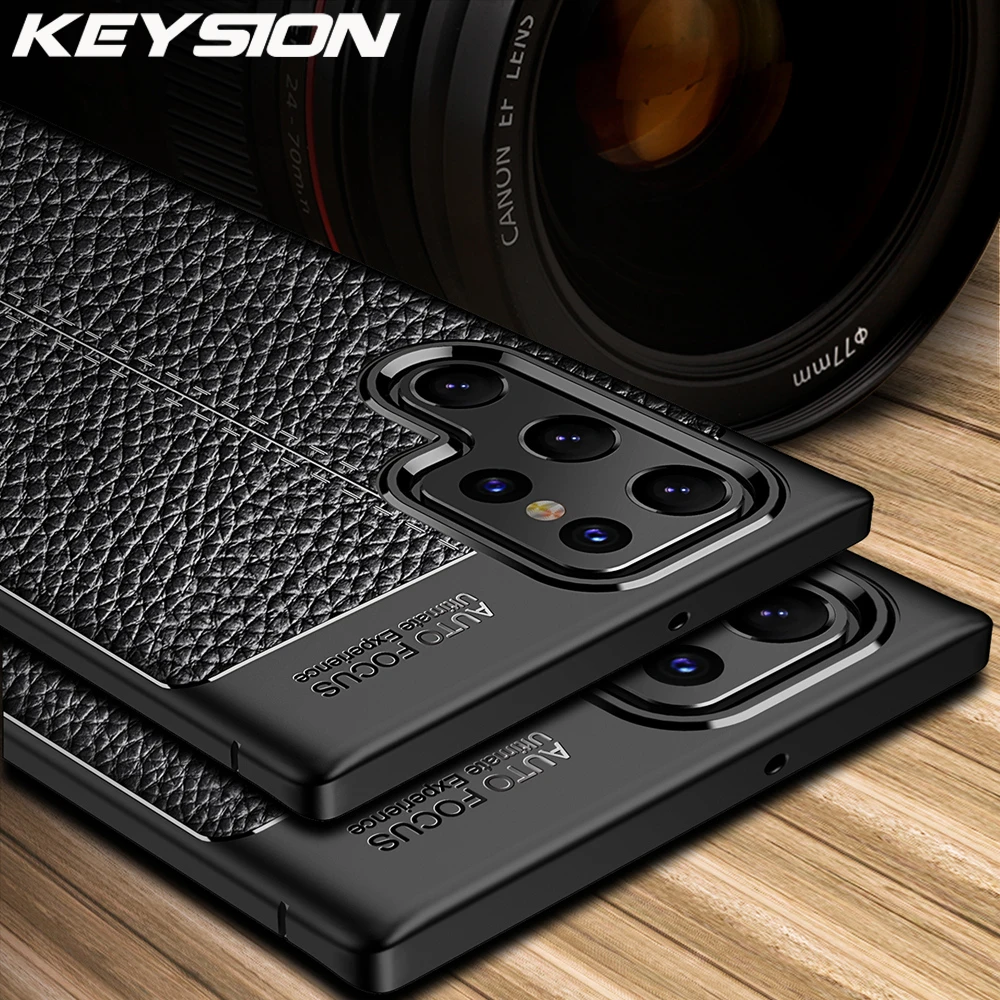 KEYSION Shockproof Case for Samsung S22 Ultra 5G S22+ Leather Texture