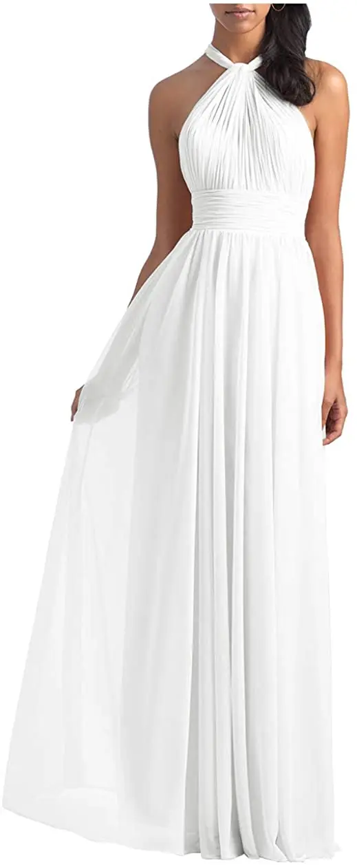 PROD 1005003178382092 Womens Halter Pleated Chiffon Long Bridesmaid
Dress Backless Formal Evening Gown Dresses for Women Party