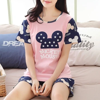 

Womens Cartoon Print Tee And Shorts Pajamas Set Sleepwear Short Sleeve Nightwear F3MD