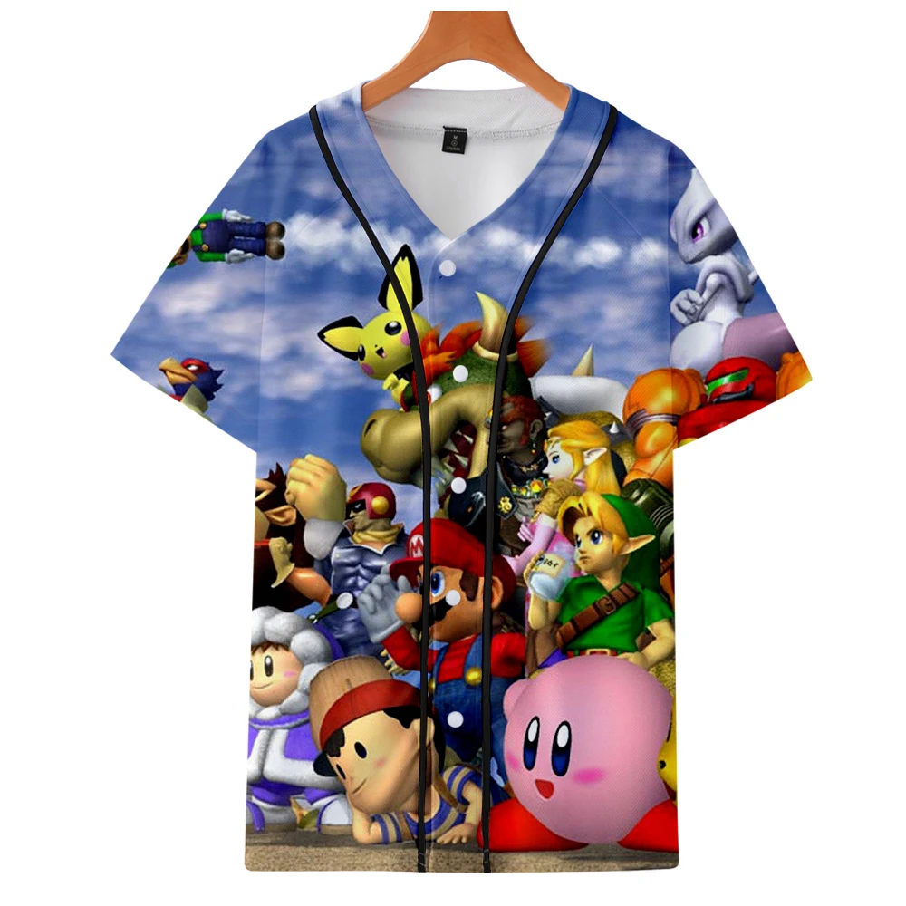 Super Smash Bros. Ultimate 3D дизайн футболка для мужчин и женщин с v-образным вырезом Harajuku аниме Марио футболка Летняя короткая одежда унисекс