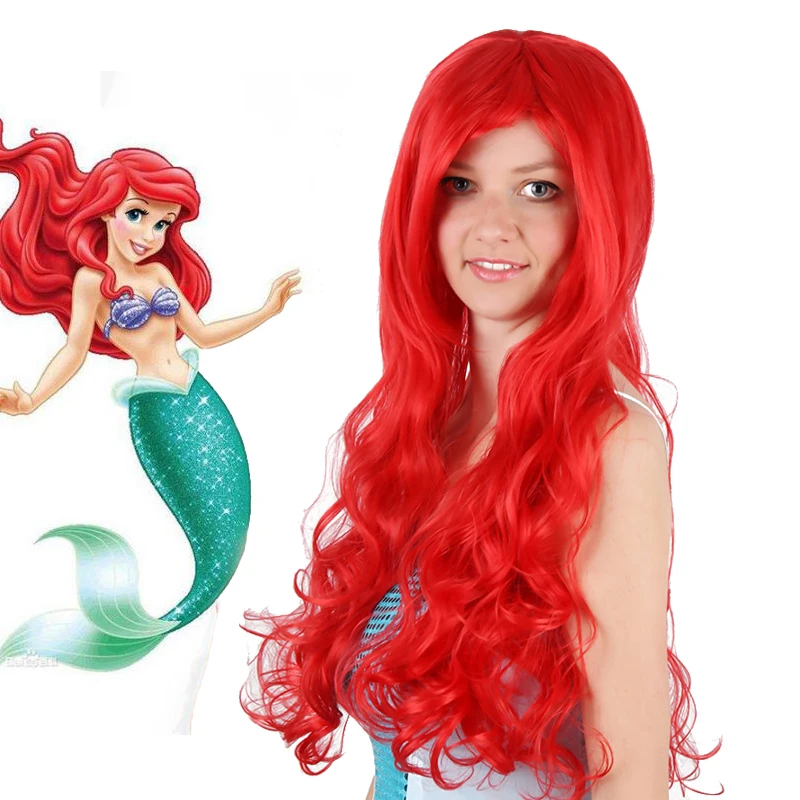 

Anime The Little Mermaid Princess Ariel Cosplay Wig Halloween Play Wig Party Stage Synthetic Red Curly Hair