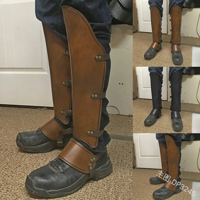 Средневековый Viking Larp Greaves защита для ног кожаный ремешок обмотка Броня часть рыцарь-воин костюм ботинок декоративный набор мужской щитки