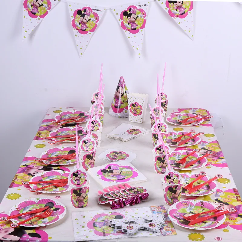 

Minnie Mouse Birthday Party Decorations Supplies Paper Plates Cup Napkin Banner Pinata Straw Disposable Tableware Baby Shower