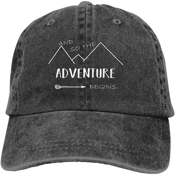 

TSDFCand So The Adventure Begins Denim Hat Adjustable Men's Funny Baseball Caps