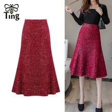 Tingfly высокая-конец моды Gillter русалка юбка Винтаж элегантный офис леди работа миди юбки блестящая Весенняя Юбка Saia низ шик