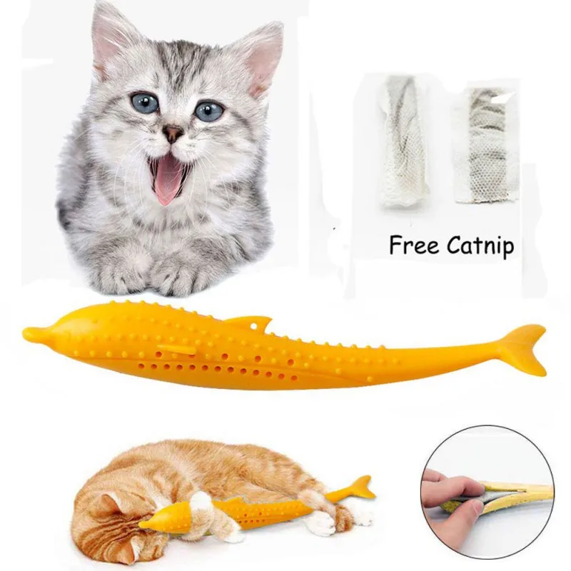 

111-Cat Fish Shape Toothbrush With Catnip, Molar Stick Cleaning Cat Dental Brushing Toy Silicone For Cats