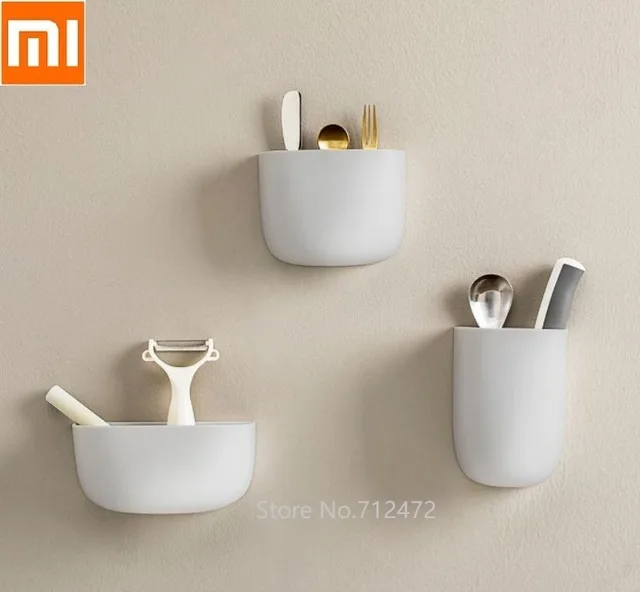 Xiaomi Wall-mounted storage box environmental protection materials Small items Organizer Box for home kitchen bathroom - Цвет: white