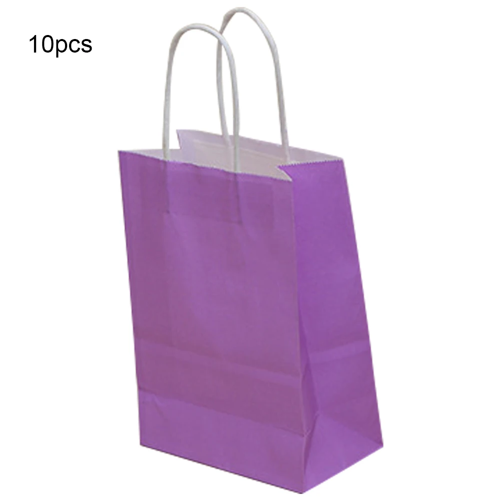 

10pcs With Handles Carrying Party Supplies Multipurpose Birthday Paper Bag Stand Up Recyclable Gift Storage Foldable Solid Candy