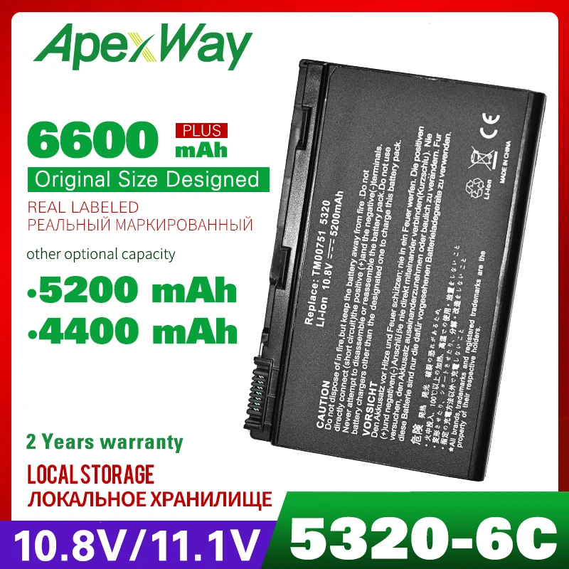 6 Cell 4400 мАч батарея для ноутбука Acer bt.00605.025 bt.00607.008 bt.00607.017 grape32 5010 5120 5210 5520 6410 6460 5360 5725