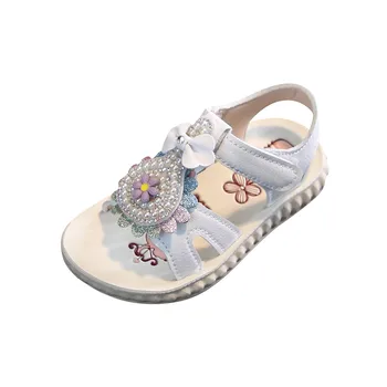 

Girls summer flowers pearl soft bottom princess shoes sandals exquisite pearl decoration wild princess shoes gift open toe S4