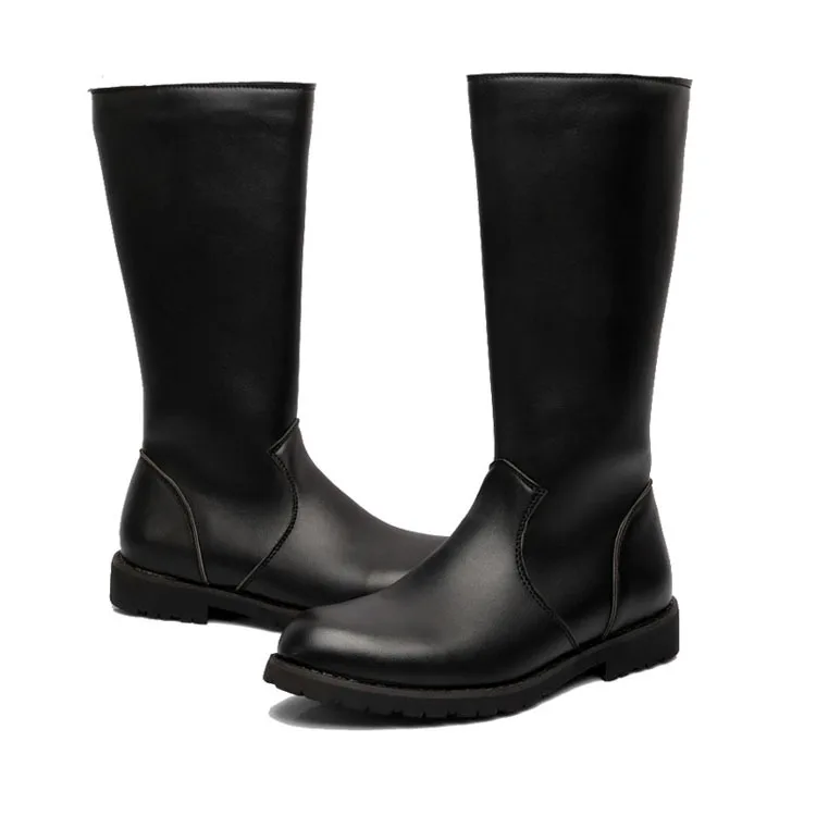 Осенне-зимние мужские высокие ботинки винтажные черные мужские мотоциклетные ботинки на молнии ботинки в стиле панк с круглым носком Ковбой Западный