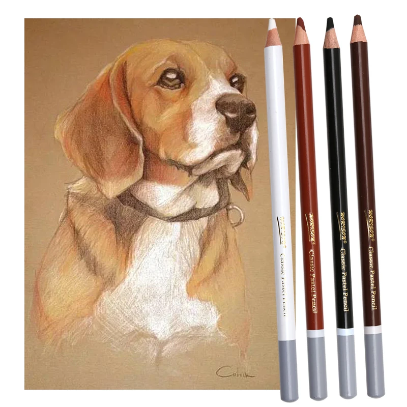 4 Color Professional Soft Pastel Charcoal Pencils Wood Skin Tints White Colored Pencils For Artist Drawing Sketching Blending 6