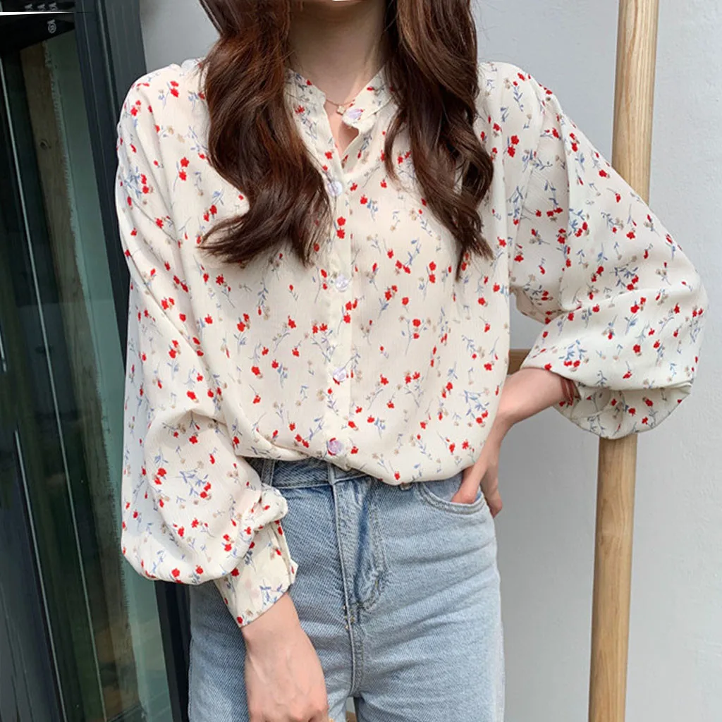 Bella philosophy 2020 Spring Women Long Sleeve loose Blouse Lady print V-Neck Shirts Female lantern sleeve casual streetshirts 3