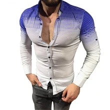 Мужская деловая рубашка поло, быстросохнущая градиентная, осенняя рубашка с длинным рукавом для фитнеса, бодибилдинга, Мужская модная Повседневная рубашка поло