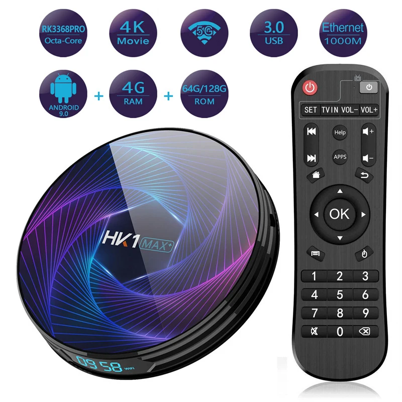 HK1MAX+ RK3368PRO Smart tv Box Android 9,0 4G 128G медиаплеер 4K Google голосовой помощник Поддержка WiFi IP tv медиаплеер